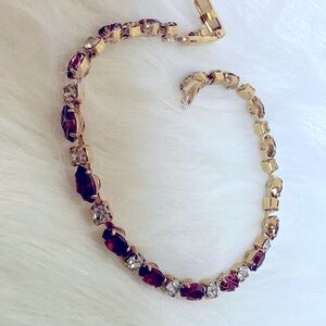 Vintage Gold tone and Red rhinestone Bracelet